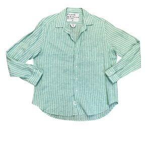 Frank & Eileen Green and White Striped Linen Button Down Shirt
